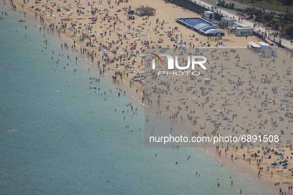 View of Ondarreta beach in San Sebastian crowded of people, on July 20, 2021. Beachgoers have gathered at the beaches on San Sebastian, Spai...