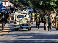 Security forces rushing towards Encounter site in Warpora, Sopore District Baramulla, Jammu And Kashmir, India on 23 July 2021. Two Lashkar-...