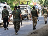 Security forces rushing towards Encounter site in Warpora, Sopore District Baramulla, Jammu And Kashmir, India on 23 July 2021. Two Lashkar-...