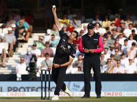 Steven Finn of Manchester Originals during The Hundred between Oval Invincible Men and Manchester Originals Men at Kia Oval Stadium, in Lond...