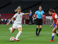 (16) Janine BECKIE of Team Canada battles for possession with (3) Carla GUERRERO of Team Chile during the Women's First Round Group E match...