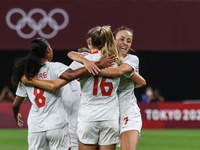 (16) Janine BECKIE of Team Canada celebrating with a first goal with teammates during the Women's First Round Group E match between Chile an...