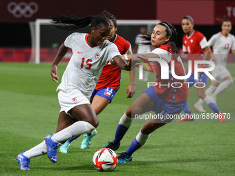 (15) Nichelle PRINCE of Team Canada battles for possession with (18) Camila SAEZ of Team Chile during the Women's First Round Group E match...