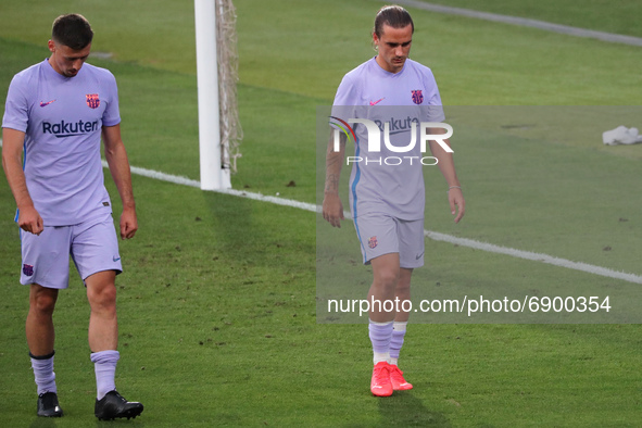 Clement Lenglet and Antoine Griezmann during the friendly match between FC Barcelona and Girona FC, played at the Johan Cruyff Stadium on 24...