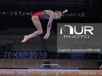 Viktoriia Listunova of Russian Olympic Committee during women's qualification for the Artistic  Gymnastics final at the Olympics at Ariake G...