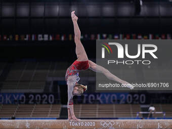 Viktoriia Listunova of Russian Olympic Committee during women's qualification for the Artistic  Gymnastics final at the Olympics at Ariake G...