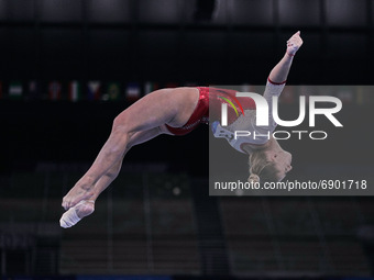 Liliia Akhaimova of Russian Olympic Committee during women's qualification for the Artistic  Gymnastics final at the Olympics at Ariake Gymn...