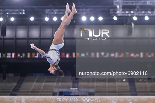 Melanie De Jesus Dos Santos of France during women's qualification for the Artistic  Gymnastics final at the Olympics at Ariake Gymnastics C...