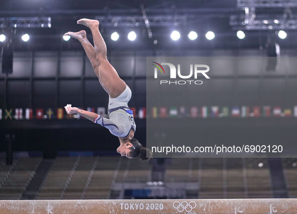 Melanie De Jesus Dos Santos of France during women's qualification for the Artistic  Gymnastics final at the Olympics at Ariake Gymnastics C...