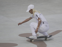 Aori Nishimura during women's street skateboard at the Olympics at Ariake Urban Park, Tokyo, Japan on July 26, 2021. (