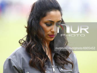 LONDON, ENGLAND - July 25:Isa Guha working for BBC Sport during The Hundred between London Spirit Women and Oval Invincible Women at Lord's...