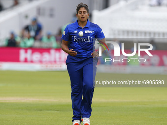 LONDON, ENGLAND - July 25:Naomi Dattani of London Spirit Women  during The Hundred between London Spirit Women and Oval Invincible Women at...