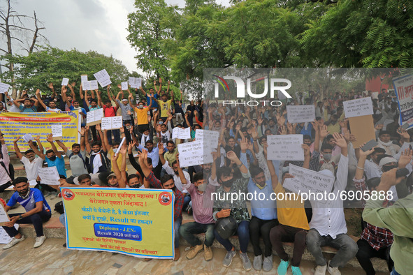 Rajasthan Unemployed United Federation activists stage a demonstration as they protest against the state government for their job demands, a...