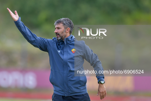  Alessandro Spugna, Head Coach of AS Roma woman team reacts during the training session on Terminillo, Rieti, Italy, on July 26, 2021. Doubl...