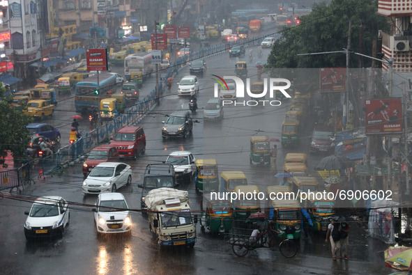 Heavy rainfall, in Kolkata, India on July 26, 2021. 
