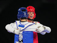 Bianca Walkden from Great Britain and Dabin Lee from South Korea during Taekwondo at the Olympics at Makuhari Messe Hall A, Tokyo, Japan on...