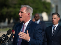 U.S. House Minority Leader Rep. Kevin McCarthy (R-CA) speaks during a news conference in front of the U.S. Capitol July 27, 2021 in Washingt...