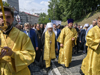 Metropolitan Onufriy, head of the Ukrainian Orthodox Church of Moscow Patriarchate take part in religious procession in downtown Kyiv, Ukrai...