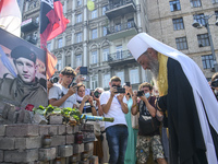 Metropolitan Onufriy, head of the Ukrainian Orthodox Church of Moscow Patriarchate prays at the place of death of the Hero of the Heavenly H...
