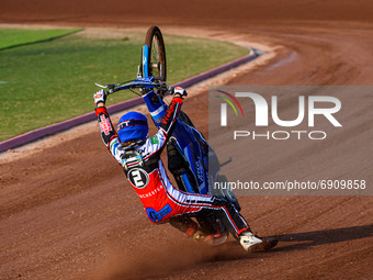 Harry McGurk  \loses control of his machine on the back straight during the National Development League match between Belle Vue Colts and Ea...