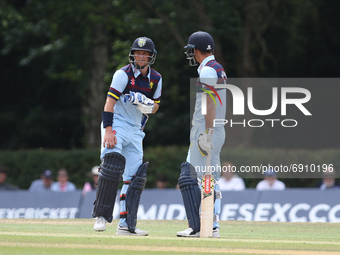 Scott Borthwick of Durham (l) talks to David Bedingham of Durham during the Royal London One Day Cup match between Middlesex County Cricket...