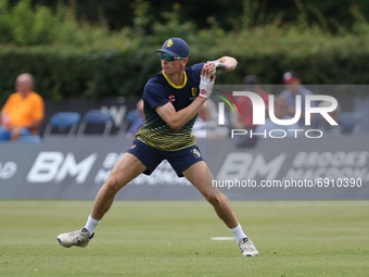 Harry Crawshaw of Durham warms up during the Royal London One Day Cup match between Middlesex County Cricket Club and Durham County Cricket...