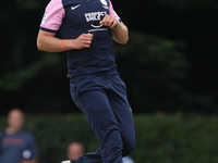 Ethan Bamber of Middlesex reacts during the Royal London One Day Cup match between Middlesex County Cricket Club and Durham County Cricket C...