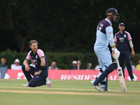 James Harris of Middlesex reacts during the Royal London One Day Cup match between Middlesex County Cricket Club and Durham County Cricket C...