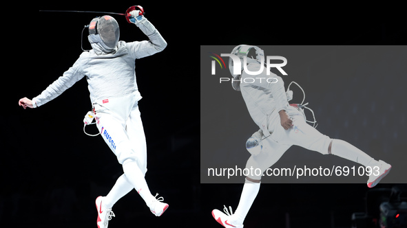 (150715) -- MOSCOW, July 15, 2015 () -- Alexey Yakimenko (L) of Russia competes with Daryl Homer of United States during men's sabre final a...