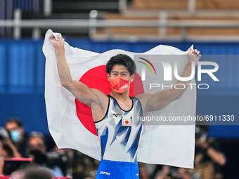 Daiki Hashimoto  of Japan after winning gold in mens all around final in Artistic  Gymnastics final at the Tokyo Olympics at Ariake Gymnasti...