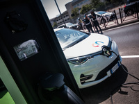 Inauguration of the Charge and Share pilot project, an integrated and multimedia electric mobility hub. ,on July 28, 2021 in Rome, Italy. (