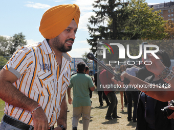 Punjabi comedian and actor Gurpreet Ghuggi on the red carpet during the premiere party for the Indo-Canadian Bollywood film Breakaway (Speed...