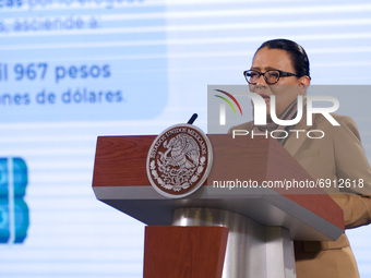 Mexico's Head of Security, Rosa Icela Rodriguez speaks during daily news conference of Mexico’s President Lopez Obrador, at National Palace...
