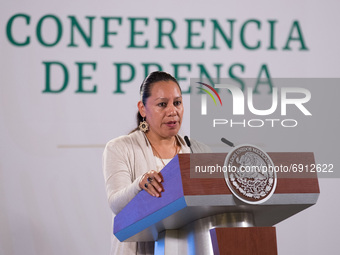 Mexico's Minister of environment , Maria Luisa Albores, speaks during daily news conference of Mexico’s President Lopez Obrador, at National...