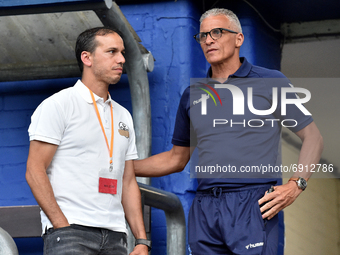   Selim Benachour (Academy Manager) and Keith Curle (Manager) of Oldham Athletic beforethe Pre-season Friendly match between Oldham Athletic...
