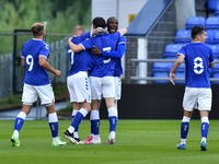 Oldham Athletic's Samuel Hart celebrates after scoring his side's first goal  during the Pre-season Friendly match between Oldham Athletic a...