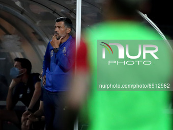 FC Porto's head coach Sergio Conceicao looks on during an international club friendly football match between AS Roma and FC Porto at the Bel...