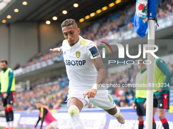 Raphinha of Leeds United takes a corner during the Pre-season Friendly match between Blackburn Rovers and Leeds United at Ewood Park, Blackb...