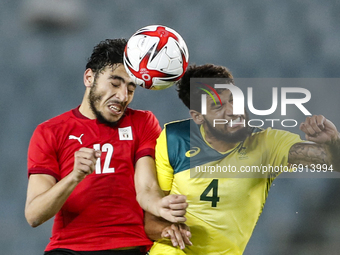 (12) Akram TAWFIK of Team Egypt is challenged by (4) Jay RICH-BAGHUELOU of Team Australia during the Men's Group C match between Australia a...