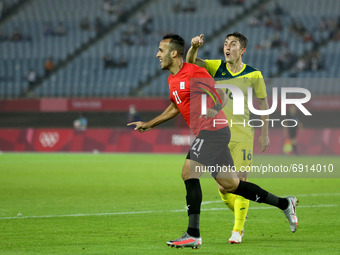 (21) Nasser MANSY Team Egypt celebrates after scoring their side's second goal during the Men's Group C match between Australia and Egypt on...
