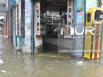 heavy rain caused water logging in Kolkata which caused disruption in daily life in Kolkata, India, on July 30, 2021. (