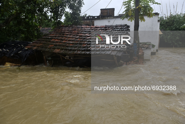 A village house brakes due to massive flood in Udaynarayanpur, Howrah district of West Bengal, India, 04 August, 2021.  
