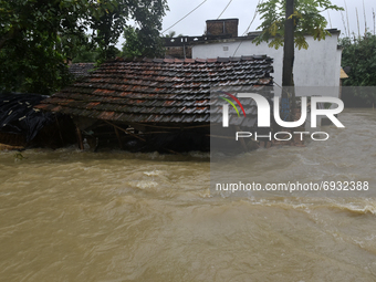 A village house brakes due to massive flood in Udaynarayanpur, Howrah district of West Bengal, India, 04 August, 2021.  (