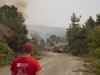 Wildfire in Kehries, Greece, in Evia island, on August 5, 2021. -At least 150 houses have been destroyed by a raging fire that surrounded a...