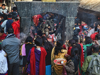 Devotees offer prayers and sacrifice animals to the Goddess Kali at Dakshinkali Temple in Nepal, on December 13, 2011. Dakshinkali Temple is...