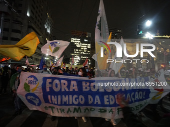 Students are protesting against President Jair Bolsonaro in  Sao Paulo, Brazil on August 11, 2021. (