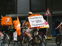 general view of the riders from Lieferando protest for better working condition in Cologne, Germanz on August 13, 2021 (