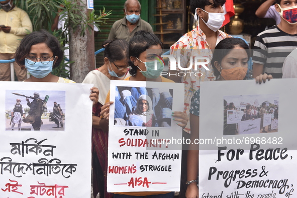 Protest demonstration was organised by the members of All India Student Association in Kolkata, India, on August 18, 2021. As protests in ma...