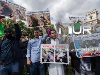 LONDON, UNITED KINGDOM - AUGUST 18, 2021: Demonstrators including former interpreters for the British Army in Afghanistan protest in Parliam...