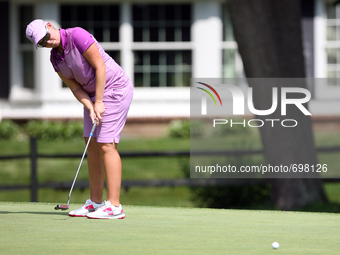 Ashleigh Simon of Johannesburg, South Africa follows her putt at the 14th green after finishing the hole during the second round of the Mara...